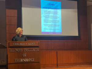 Illinois Supreme Court Justice Mary K. O'Brien addresses students at Chicago-Kent College of Law