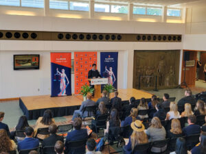 Illinois Supreme Court Justice Lisa Holder White addresses students at the University of Illinois College of Law