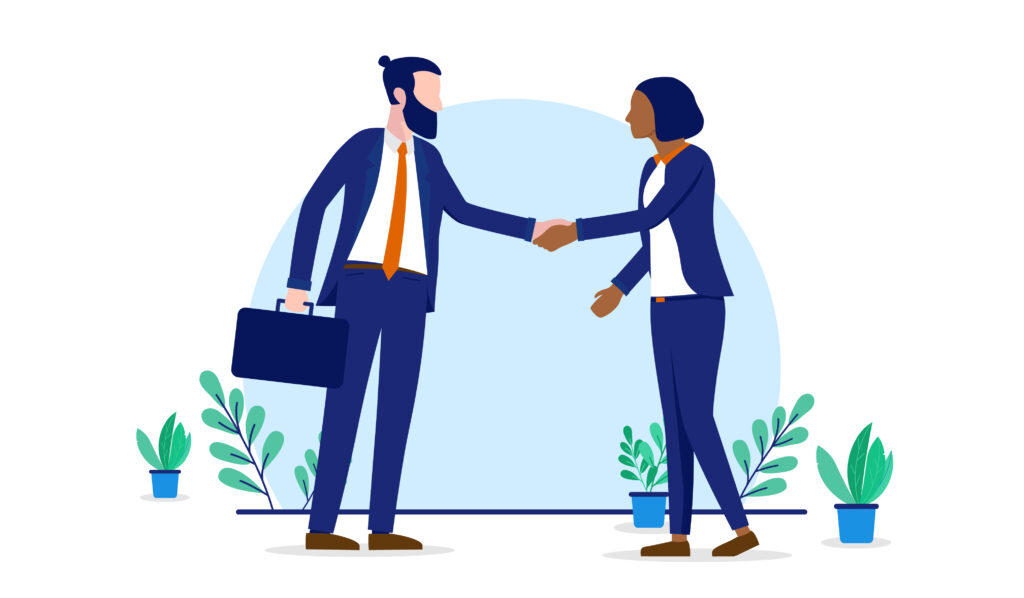 be a better ally, Flat design vector illustration of diverse people shaking hands on white background.