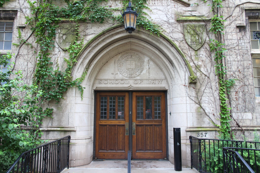 law school application, Chicago, Illinois in the United States. Entrance to Northwestern University - School of Law.