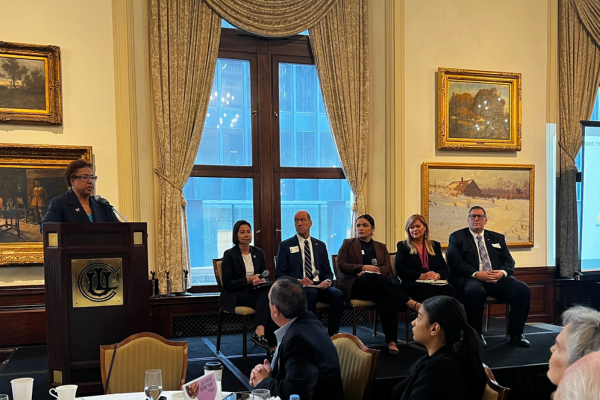 Cook County Circuit Court Presiding Judge Judith C. Rice leads a panel at the Summit on "Understanding the Systems: Law Enforcement, Legal System, and Social Services"