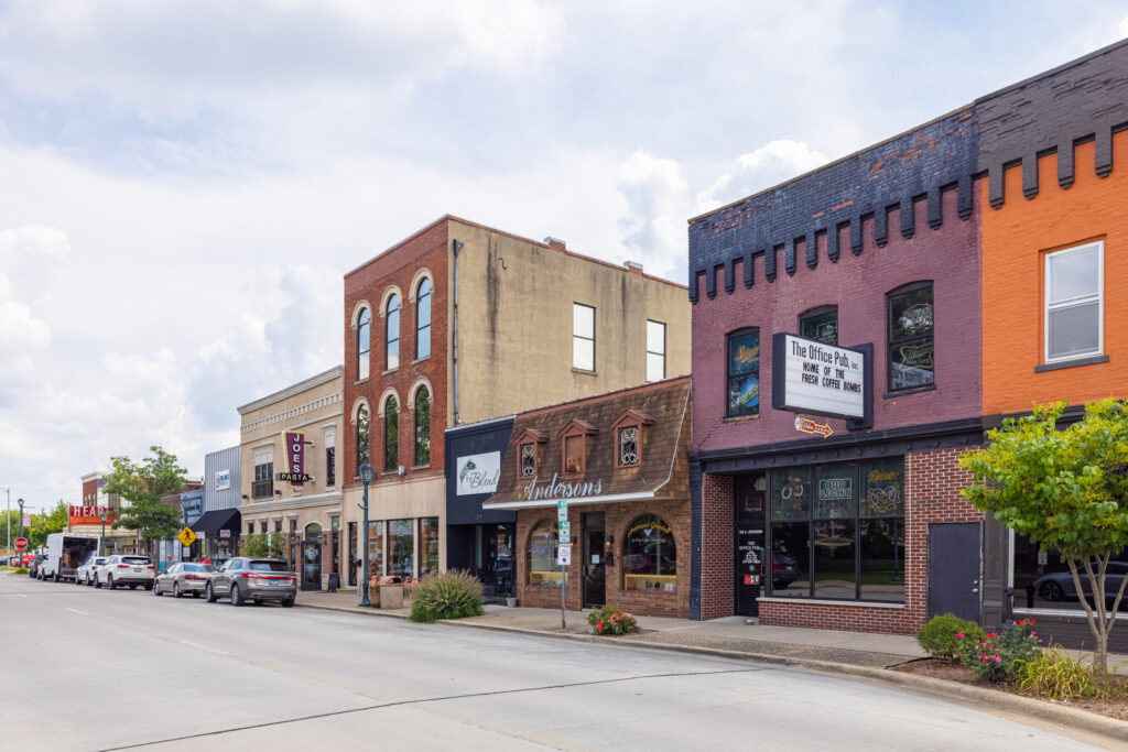 Effingham, Illinois, USA - August 18, 2021: The old business district on Jefferson Avenue